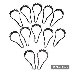 12-Piece Shower Curtain Metal Rings Rollerball Bearings Style Brushed Metal